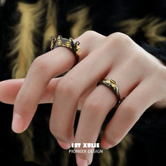 1ST XULIE "Lucky Cat" Adjustable Maneki-Neko Open Ring in 925 Sterling Silver - On Model