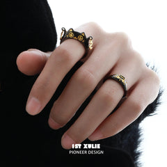 1ST XULIE "Lucky Cat" Adjustable Maneki-Neko Open Ring in 925 Sterling Silver - Side View