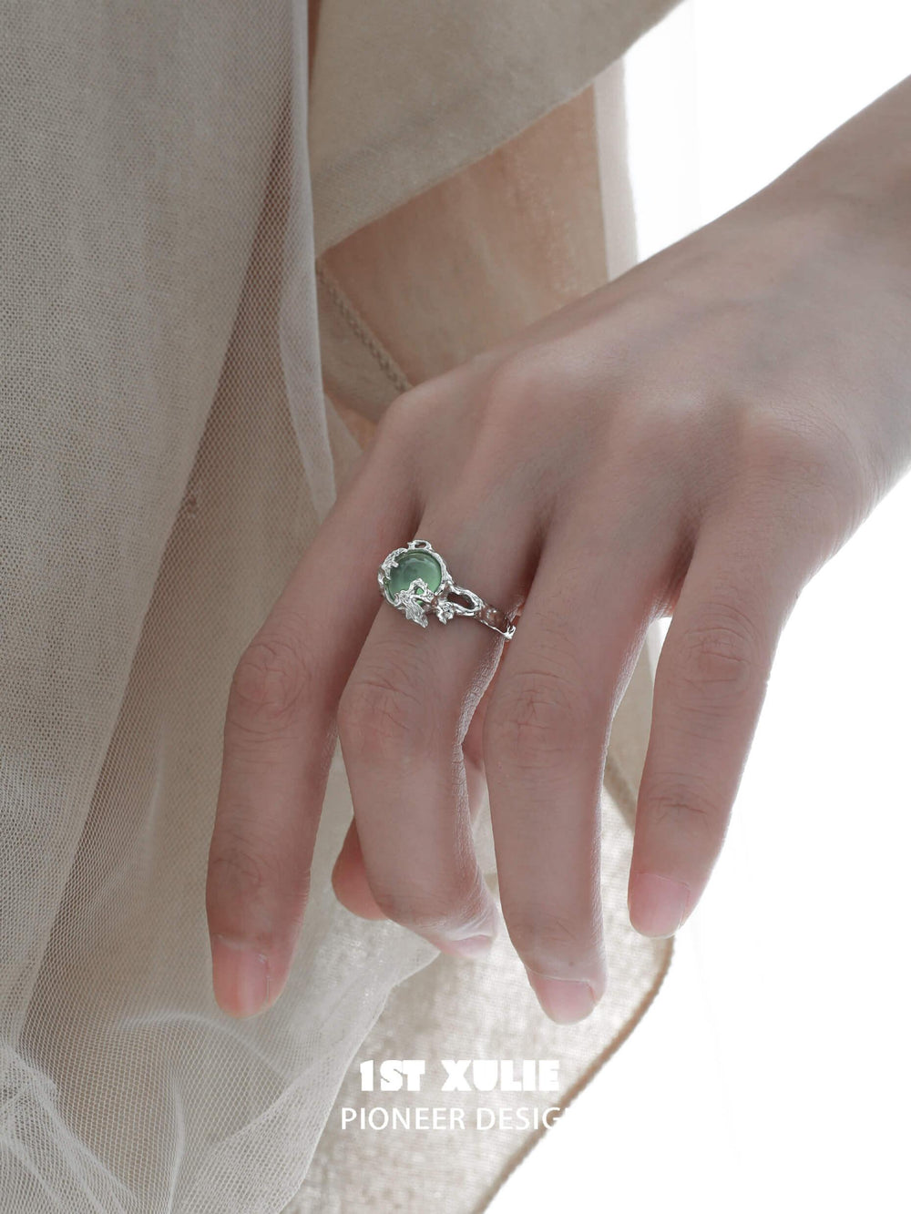 1ST XULIE "Renewal & Growth" Adjustable Minimalist Onyx Ring in 925 Sterling Silver - On Model
