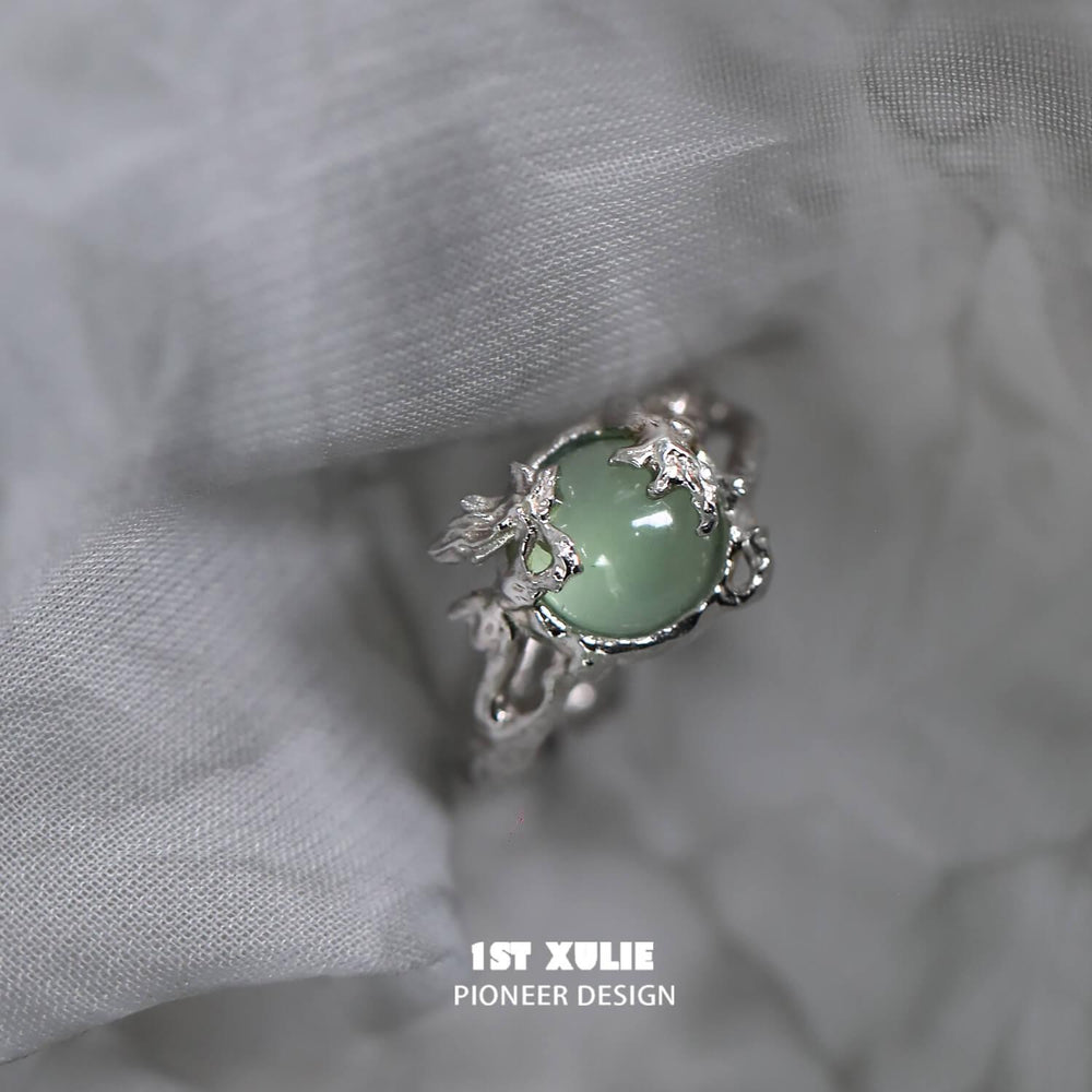 1ST XULIE "Renewal & Growth" Adjustable Minimalist Onyx Ring in 925 Sterling Silver - On Model Close-up