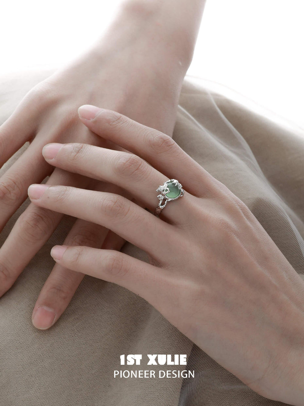 1ST XULIE "Renewal & Growth" Adjustable Minimalist Onyx Ring in 925 Sterling Silver - Side View