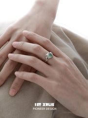 1ST XULIE "Renewal & Growth" Adjustable Minimalist Onyx Ring in 925 Sterling Silver - Side View