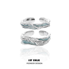 1ST XULIE "THE SEA" Adjustable Ocean Wave Couple's Rings in 925 Sterling Silver - Product View