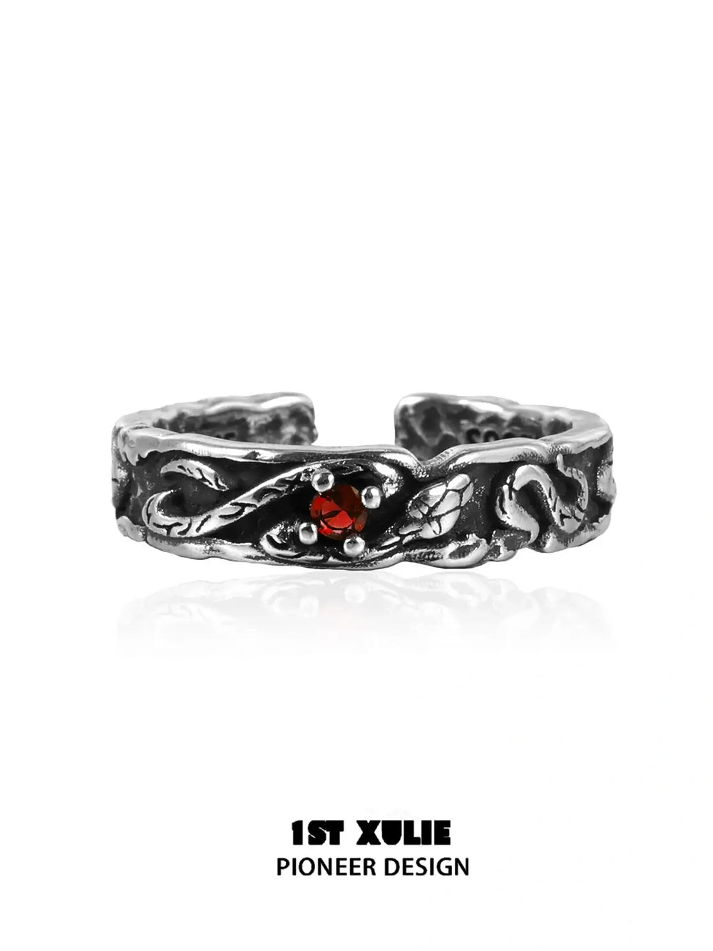 1ST XULIE "Snake Bite" Adjustable Open Snake Bite Zircon Ring in 925 Sterling Silver - Lifestyle Shot