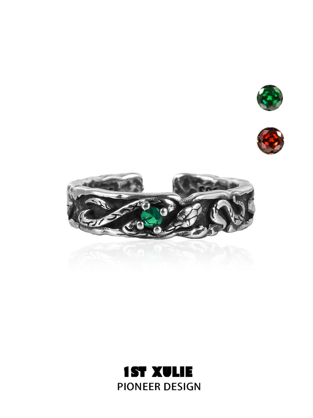 1ST XULIE "Snake Bite" Adjustable Open Snake Bite Zircon Ring in 925 Sterling Silver - Product View