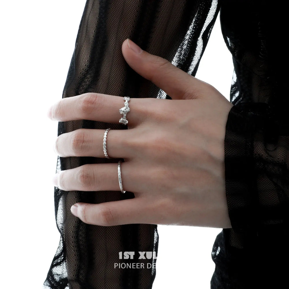 1ST XULIE "Silver Angel" Adjustable Polygonal Zirconia Ring in 925 Sterling Silver - Side View