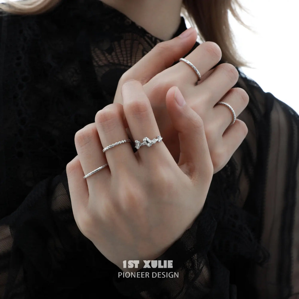 1ST XULIE "Silver Angel" Adjustable Polygonal Zirconia Ring in 925 Sterling Silver - Detail Shot
