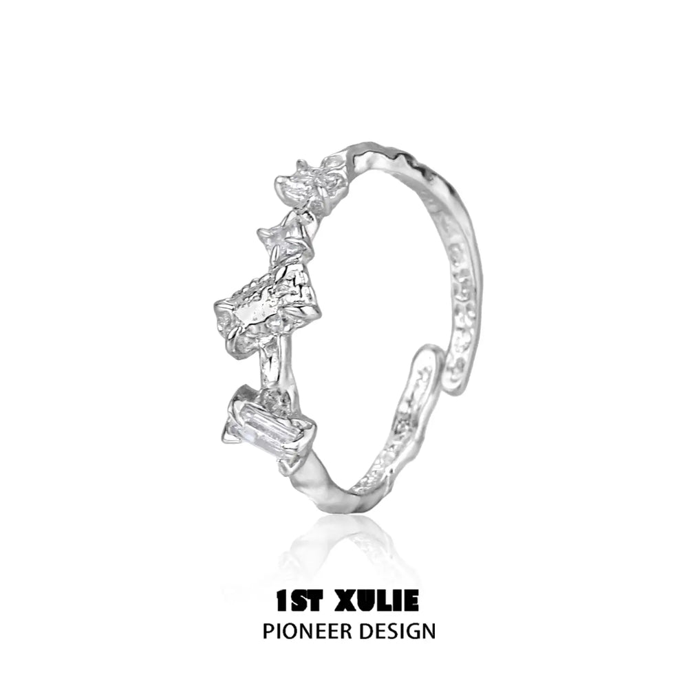 1ST XULIE "Silver Angel" Adjustable Polygonal Zirconia Ring in 925 Sterling Silver - Product View