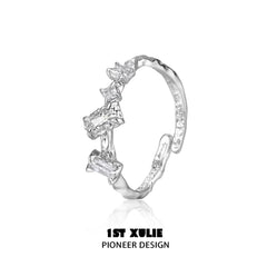 1ST XULIE "Silver Angel" Adjustable Polygonal Zirconia Ring in 925 Sterling Silver - Product View