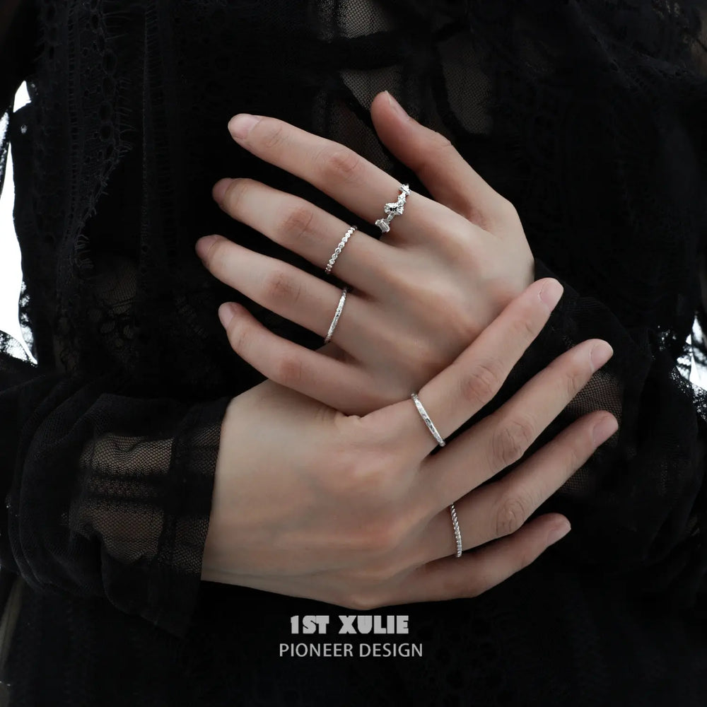 1ST XULIE "Silver Angel" Adjustable Polygonal Zirconia Ring in 925 Sterling Silver - Angled Product View