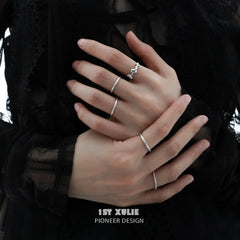 1ST XULIE "Silver Angel" Adjustable Polygonal Zirconia Ring in 925 Sterling Silver - Angled Product View