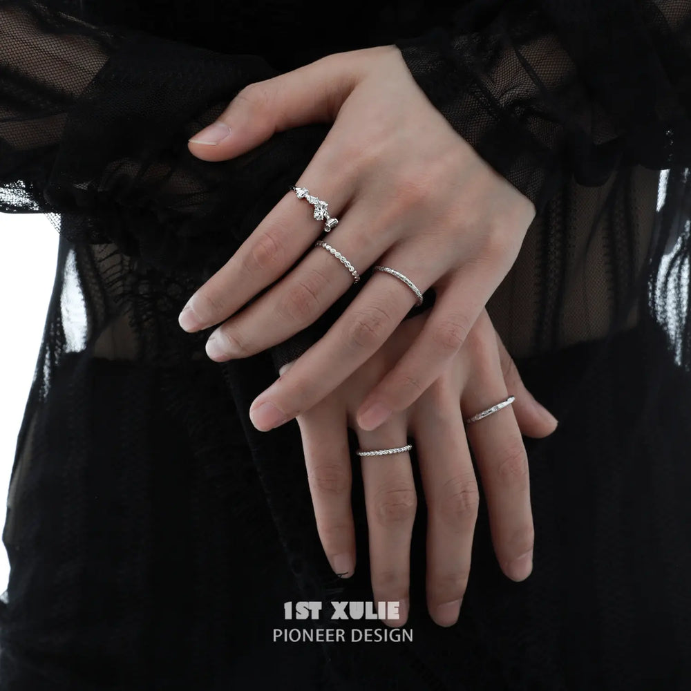 1ST XULIE "Silver Angel" Adjustable Polygonal Zirconia Ring in 925 Sterling Silver - Texture Detail