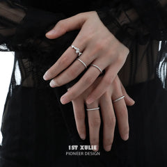 1ST XULIE "Silver Angel" Adjustable Polygonal Zirconia Ring in 925 Sterling Silver - Texture Detail