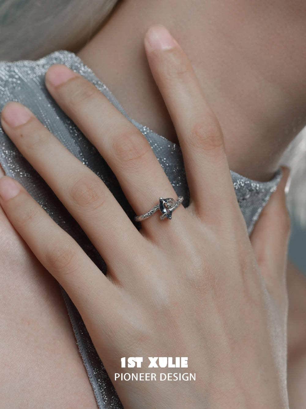 1ST XULIE "Frozen Serpent" Adjustable Statement Serpent Zircon Ring in 925 Sterling Silver - Detail Shot