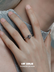 1ST XULIE "Frozen Serpent" Adjustable Statement Serpent Zircon Ring in 925 Sterling Silver - Detail Shot