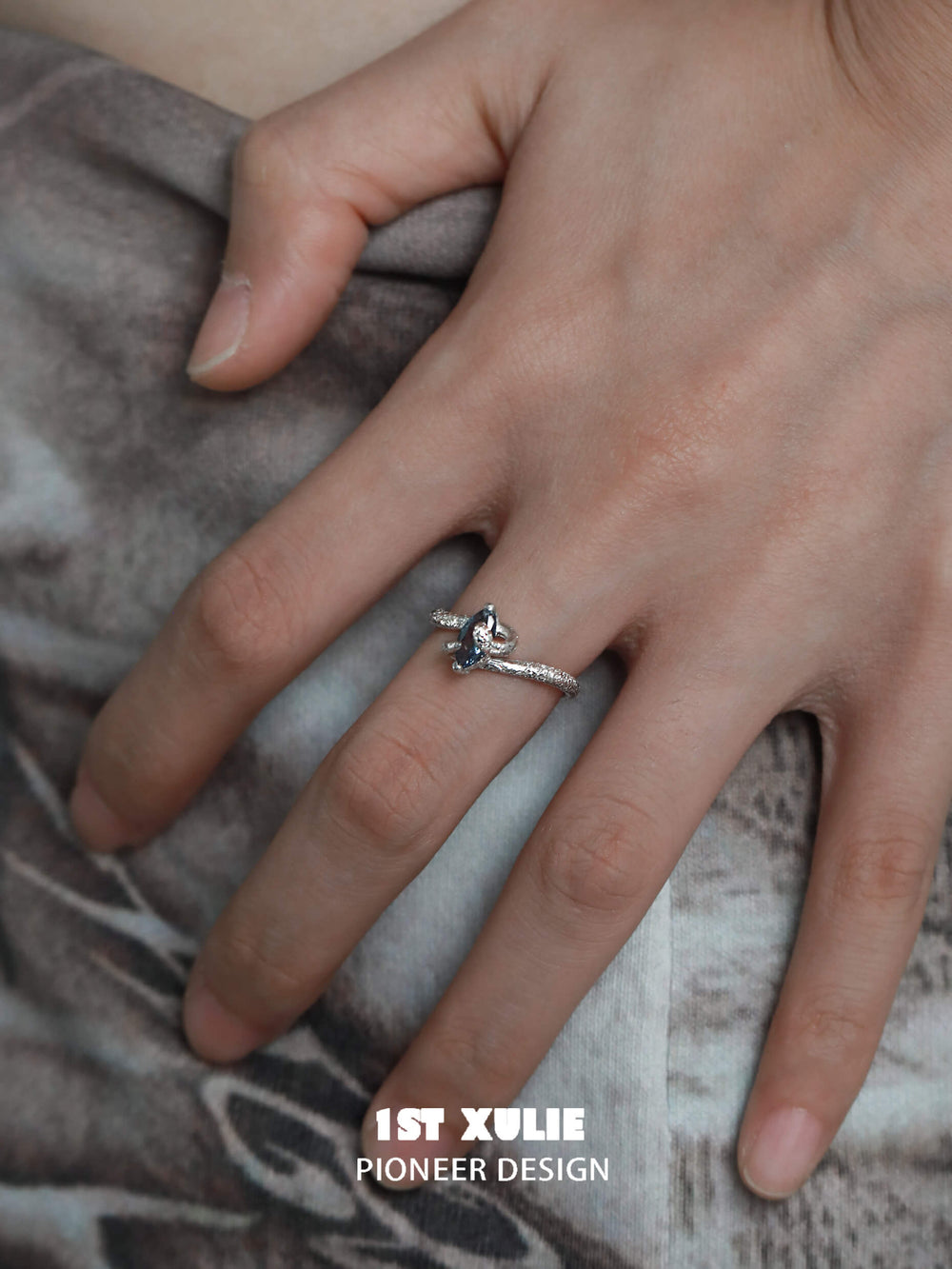 1ST XULIE "Frozen Serpent" Adjustable Statement Serpent Zircon Ring in 925 Sterling Silver - On Model