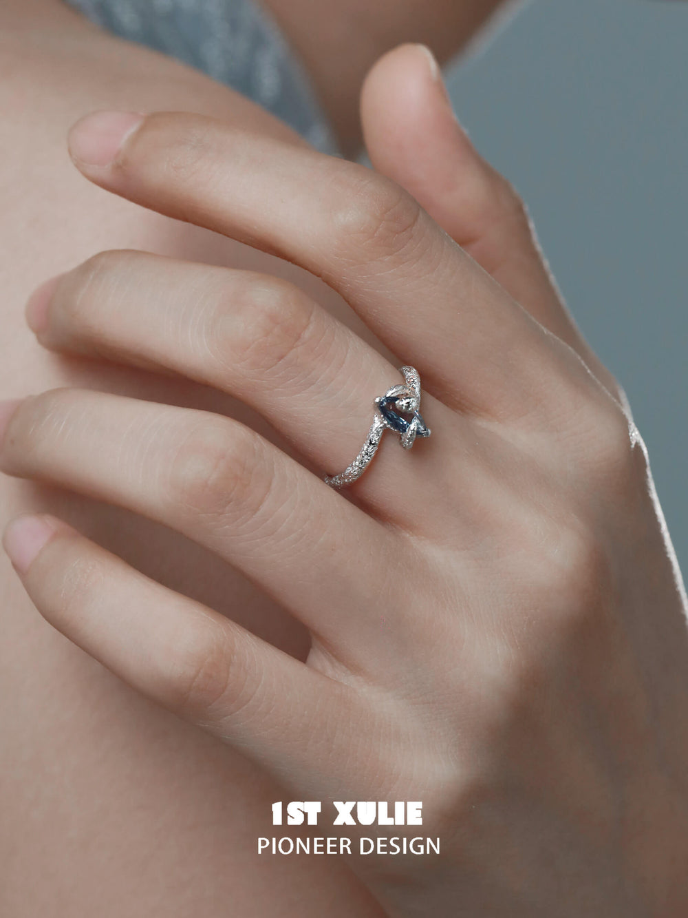 1ST XULIE "Frozen Serpent" Adjustable Statement Serpent Zircon Ring in 925 Sterling Silver - Side View