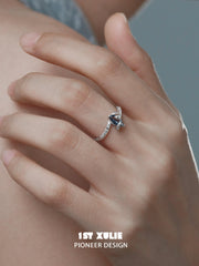 1ST XULIE "Frozen Serpent" Adjustable Statement Serpent Zircon Ring in 925 Sterling Silver - Side View