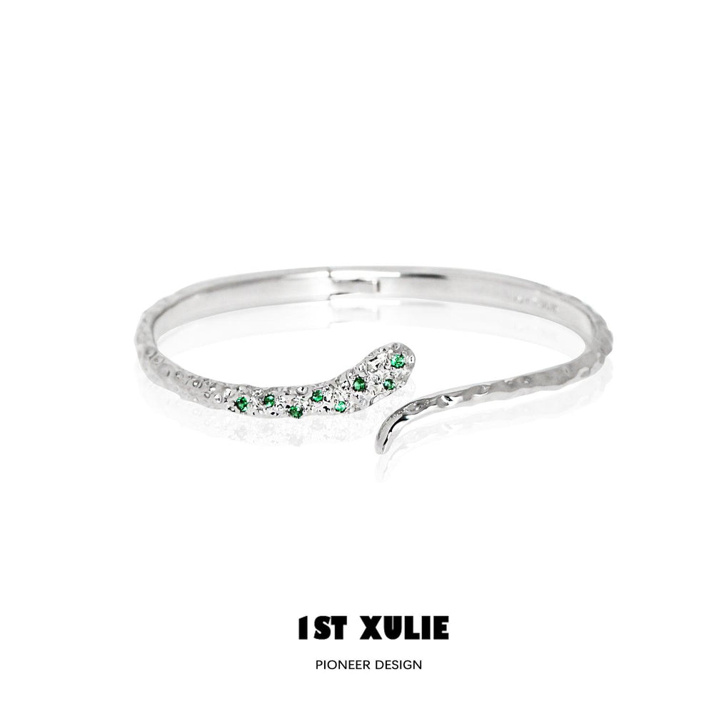 1ST XULIE "Slytherin House" Adjustable Serpentine Cuff Bracelet in Platinum Plated - Product View