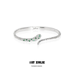 1ST XULIE "Slytherin House" Adjustable Serpentine Cuff Bracelet in Platinum Plated - Product View