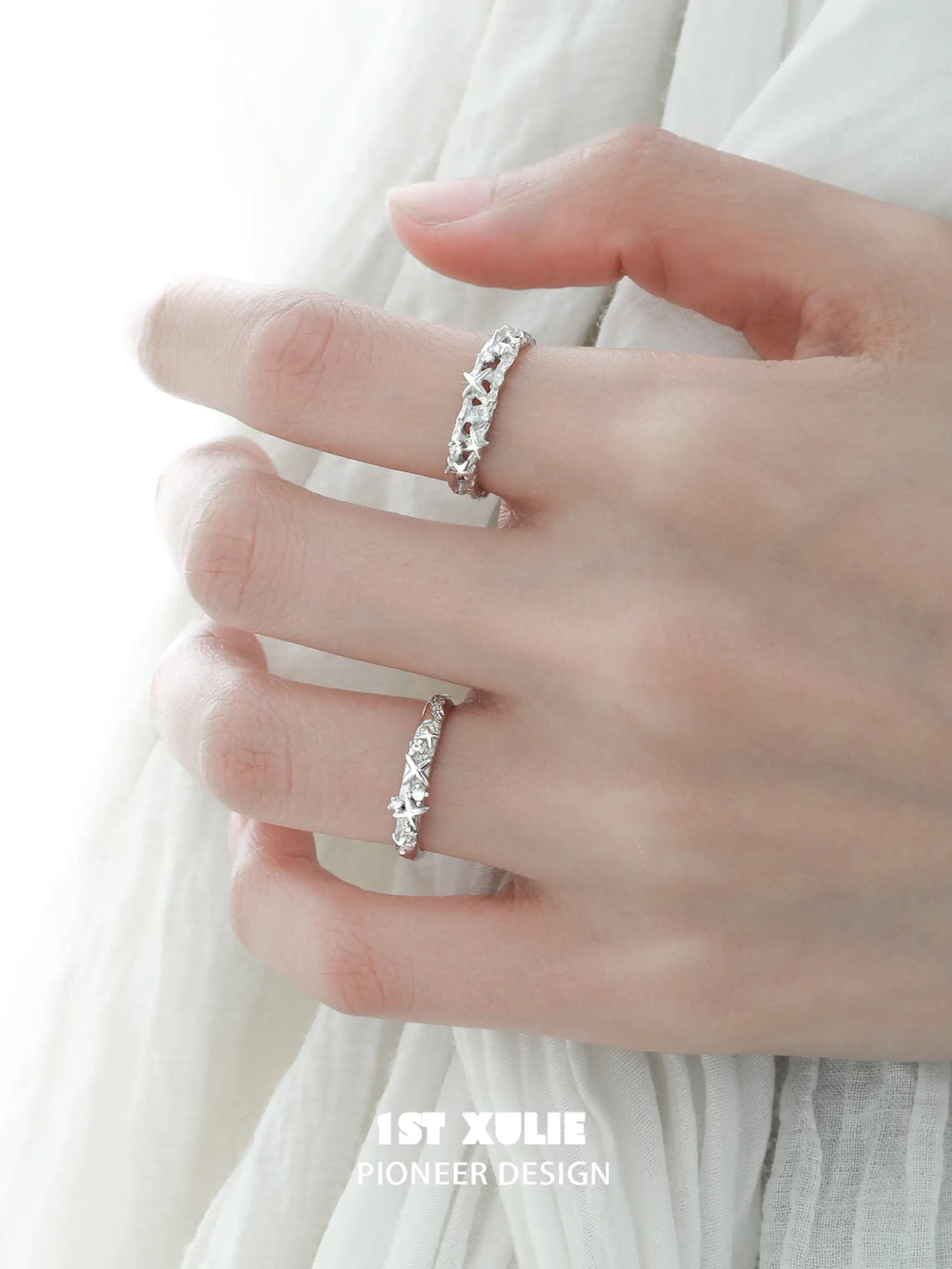 1ST XULIE "Silver Angel" Adjustable Statement Broken Cross Ring in 925 Sterling Silver - Adjustable Band View