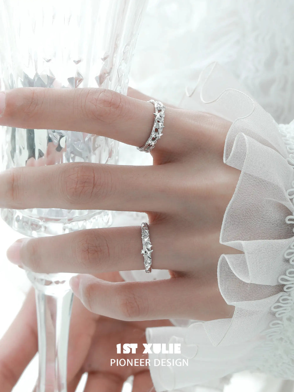 1ST XULIE "Silver Angel" Adjustable Statement Broken Cross Ring in 925 Sterling Silver - Detail Shot