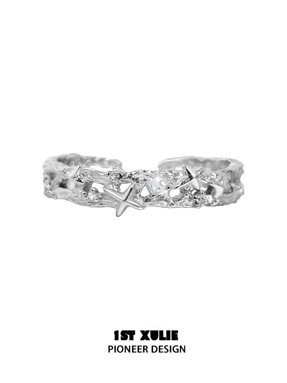 1ST XULIE "Silver Angel" Adjustable Statement Broken Cross Ring in 925 Sterling Silver - Lifestyle Shot