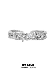 1ST XULIE "Silver Angel" Adjustable Statement Broken Cross Ring in 925 Sterling Silver - Lifestyle Shot