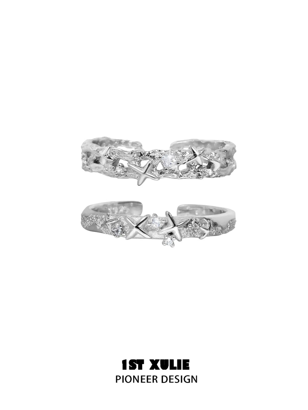 1ST XULIE "Silver Angel" Adjustable Statement Broken Cross Ring in 925 Sterling Silver - On Model