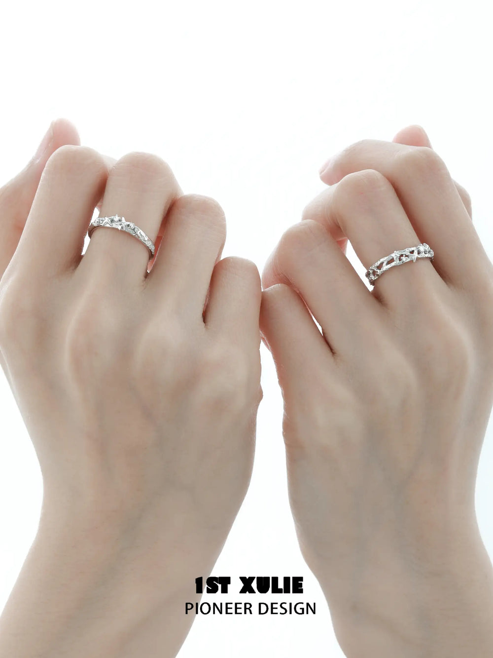 1ST XULIE "Silver Angel" Adjustable Statement Broken Cross Ring in 925 Sterling Silver - On Model Close-up