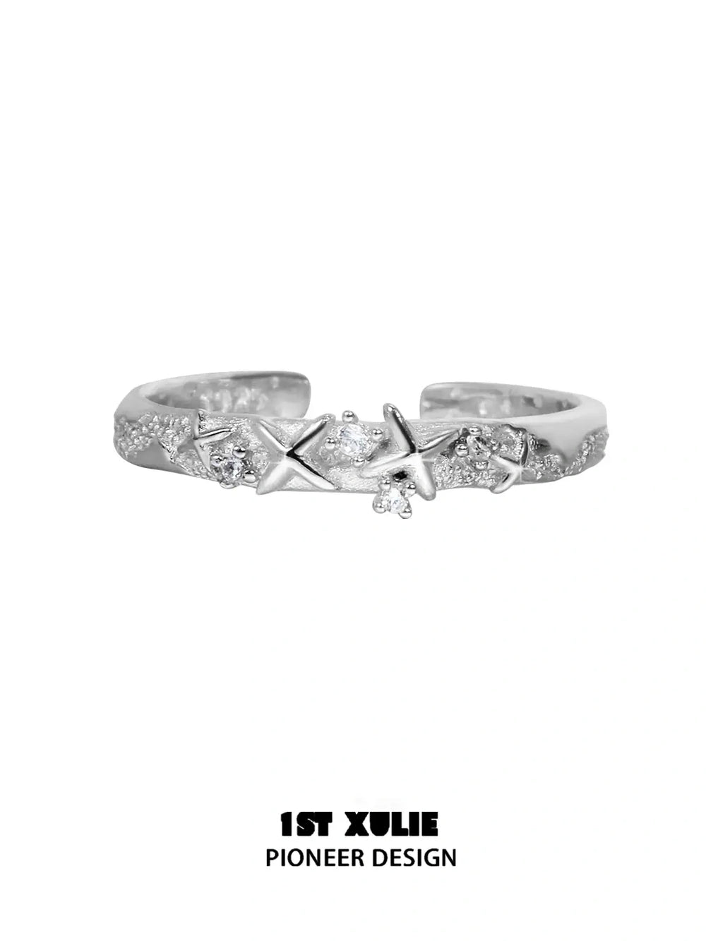 1ST XULIE "Silver Angel" Adjustable Statement Broken Cross Ring in 925 Sterling Silver - Front View