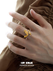 1ST XULIE "Loong" Adjustable Statement Dragon Ring in 925 Sterling Silver with 24K Gold Plating - Detail Shot