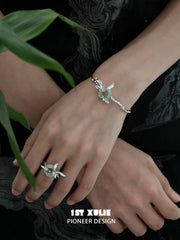 1ST XULIE "Irises" Adjustable Statement Iris Flower Ring in 925 Sterling Silver - Angled View