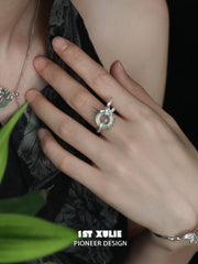 1ST XULIE "Irises" Adjustable Statement Iris Flower Ring in 925 Sterling Silver - On Model