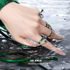 1ST XULIE "Slytherin House" Adjustable Statement Serpentine Chain Ring in 925 Sterling Silver - Angle View