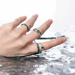 1ST XULIE "Slytherin House" Adjustable Statement Serpentine Chain Ring in 925 Sterling Silver - Detail Shot