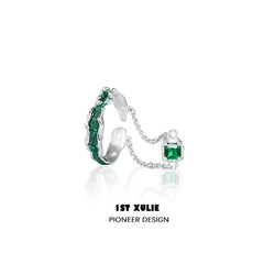 1ST XULIE "Slytherin House" Adjustable Statement Serpentine Chain Ring in 925 Sterling Silver - Product View