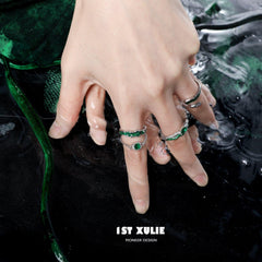 1ST XULIE "Slytherin House" Adjustable Statement Serpentine Chain Ring in 925 Sterling Silver - On Model