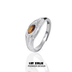 1ST XULIE "Desert Sunset" Natural Adjustable Tiger Eye Open Ring in 925 Sterling Silver - Product View