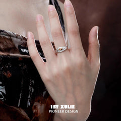 1ST XULIE "Desert Sunset" Natural Adjustable Tiger Eye Open Ring in 925 Sterling Silver - On Model