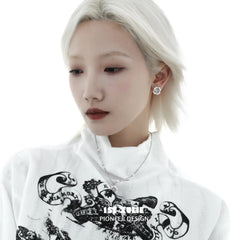 1ST XULIE "Tears of Mermaid" Elegant White Agate and Pearl Halo Stud Earrings in 925 Sterling Silver - Back View