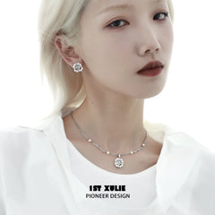 1ST XULIE "Tears of Mermaid" Dainty White Agate and Pearl Pendant Necklace in 925 Sterling Silver - Detail Shot