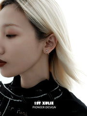 1ST XULIE "Silver Angel" Angel Hook Zircon Stud Earrings in Platinum Plated 925 Sterling Silver - Detail Shot