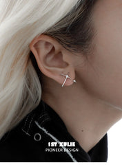 1ST XULIE "Silver Angel" Angel Hook Zircon Stud Earrings in Platinum Plated 925 Sterling Silver - Lifestyle Shot