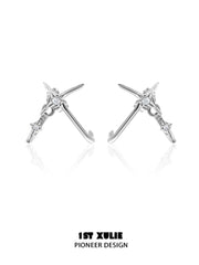 1ST XULIE "Silver Angel" Angel Hook Zircon Stud Earrings in Platinum Plated 925 Sterling Silver - Product View