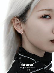 1ST XULIE "Silver Angel" Angel Hook Zircon Stud Earrings in Platinum Plated 925 Sterling Silver - On Model Close-up