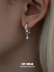 1ST XULIE "Silver Angel" Dainty Zirconia Angel Wing Dangle Earrings in 925 Sterling Silver - Detail Shot