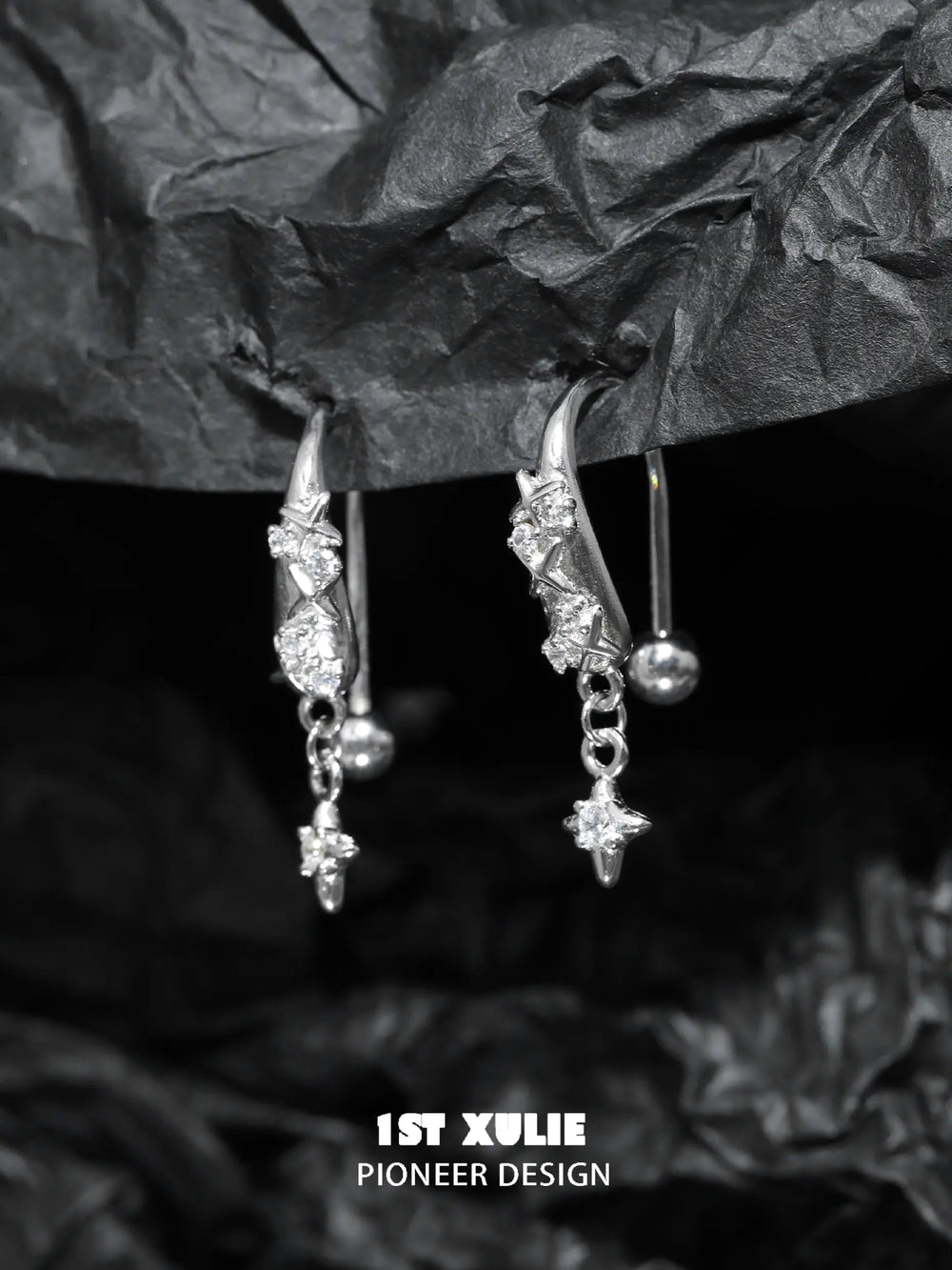 1ST XULIE "Silver Angel" Dainty Zirconia Angel Wing Dangle Earrings in 925 Sterling Silver - Product View