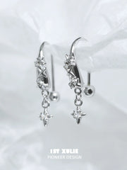 1ST XULIE "Silver Angel" Dainty Zirconia Angel Wing Dangle Earrings in 925 Sterling Silver - On Model Close-Up