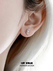 1ST XULIE "Silver Angel" Stardust Angel Wing Statement Drop Earrings in Platinum Plated - On Model Close-up